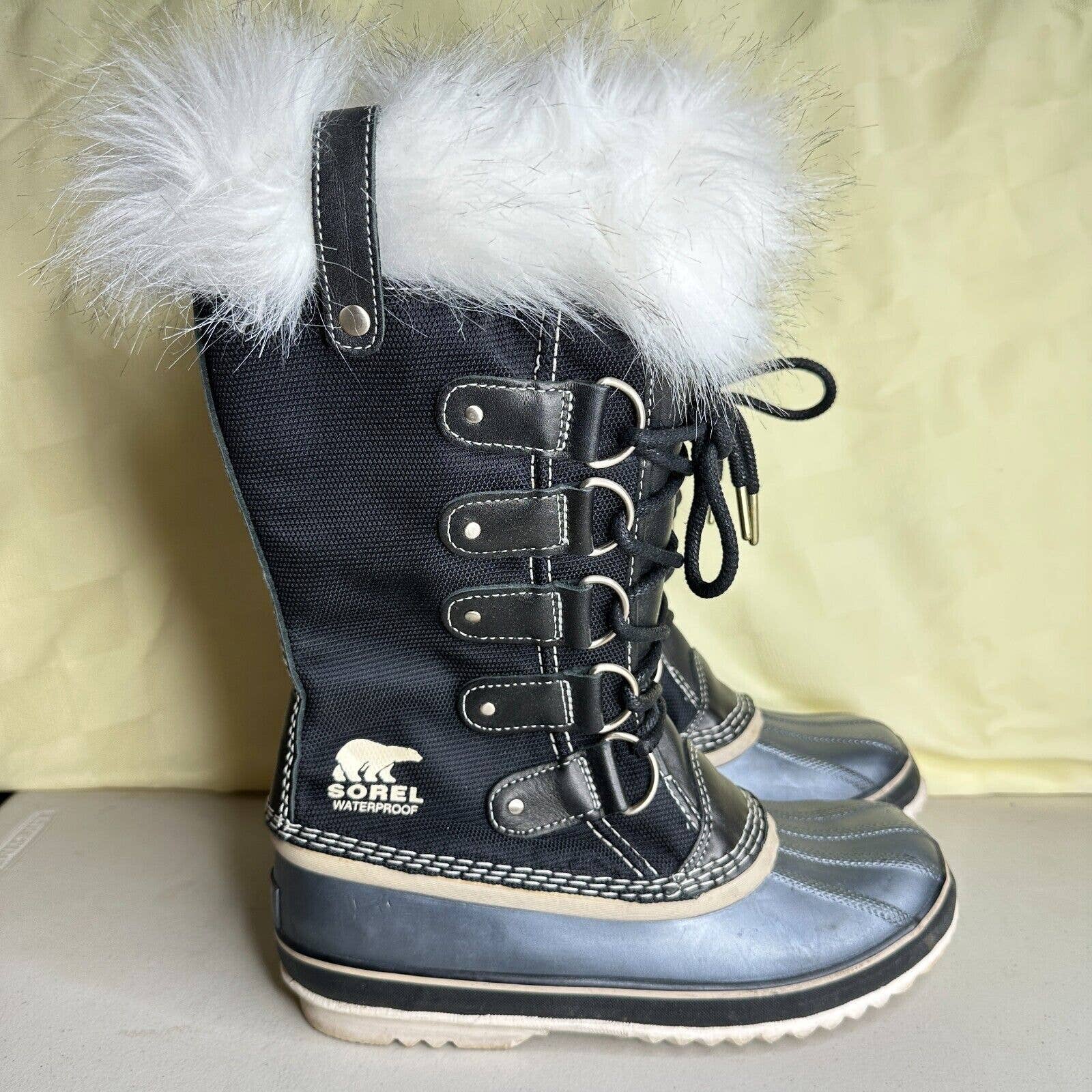 Sorel Joan Of Arctic Black Suede Waterproof Boots Nl 2762-010 Women's Size 9